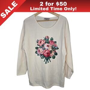 [Sale: 2 for $50!] AMERICAN BORN Cream Ribbed Floral Rose Sweater 18W/38 0256